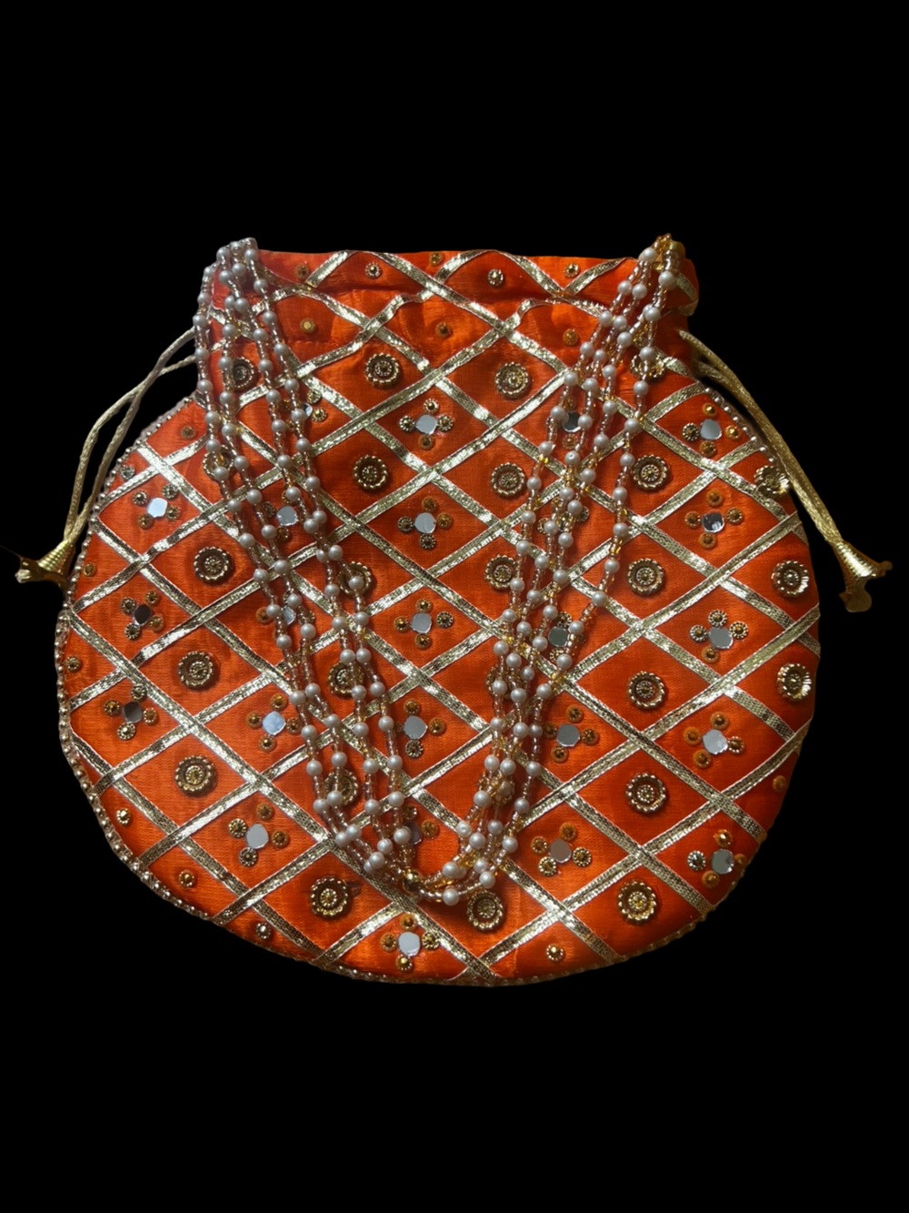 Orange Embellished Potli Bag with Gold Detailing Royal Ethnic Charm
